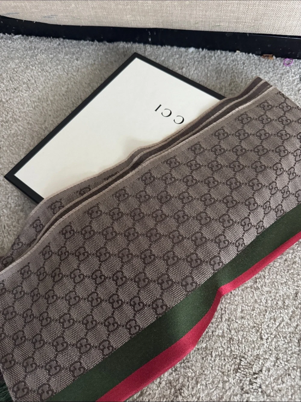 Gucci Taupe and Dark Brown GG Wool-Blend Scarf